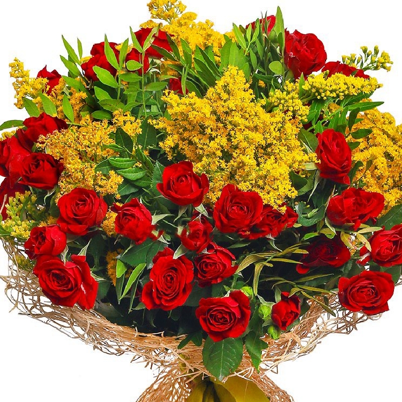 Букет из роз и мимозы "Любимой жене"